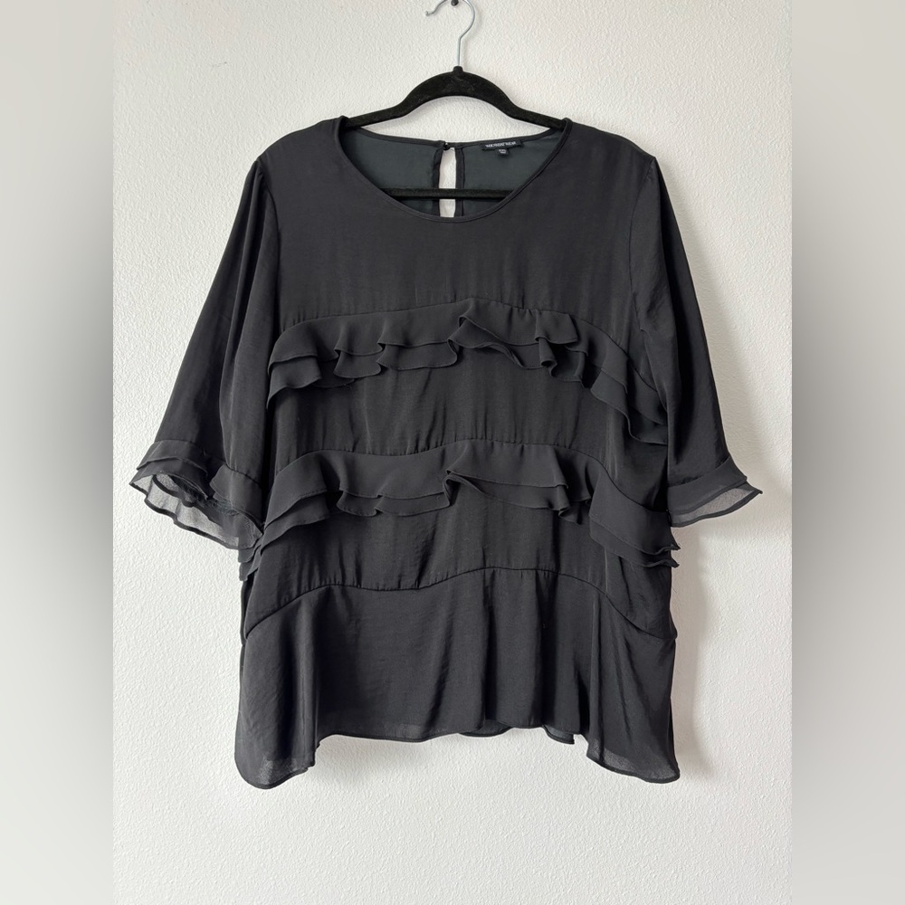 Who What Wear Black Ruffle Blouse